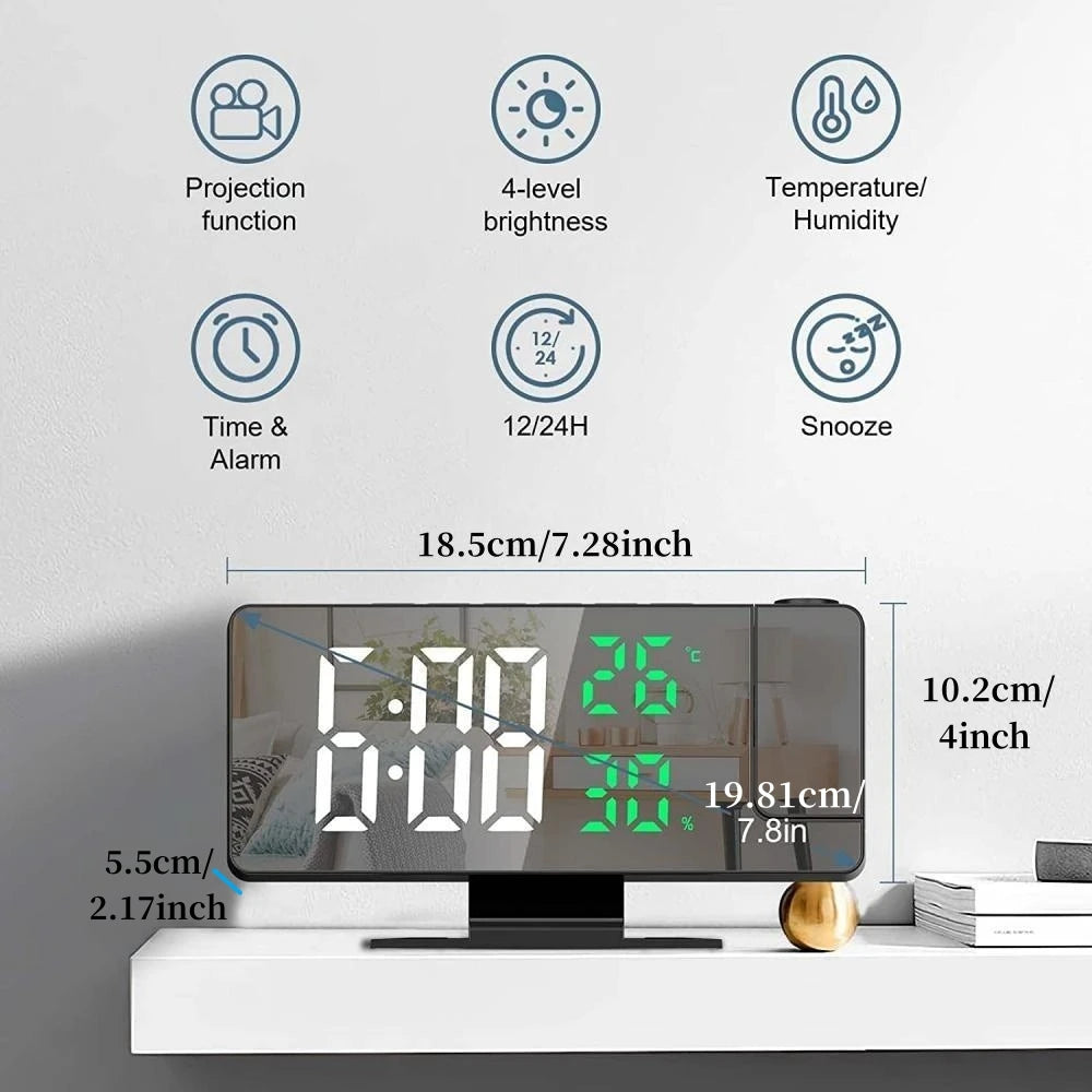 Reloj despertador digital con proyector de hora 180°