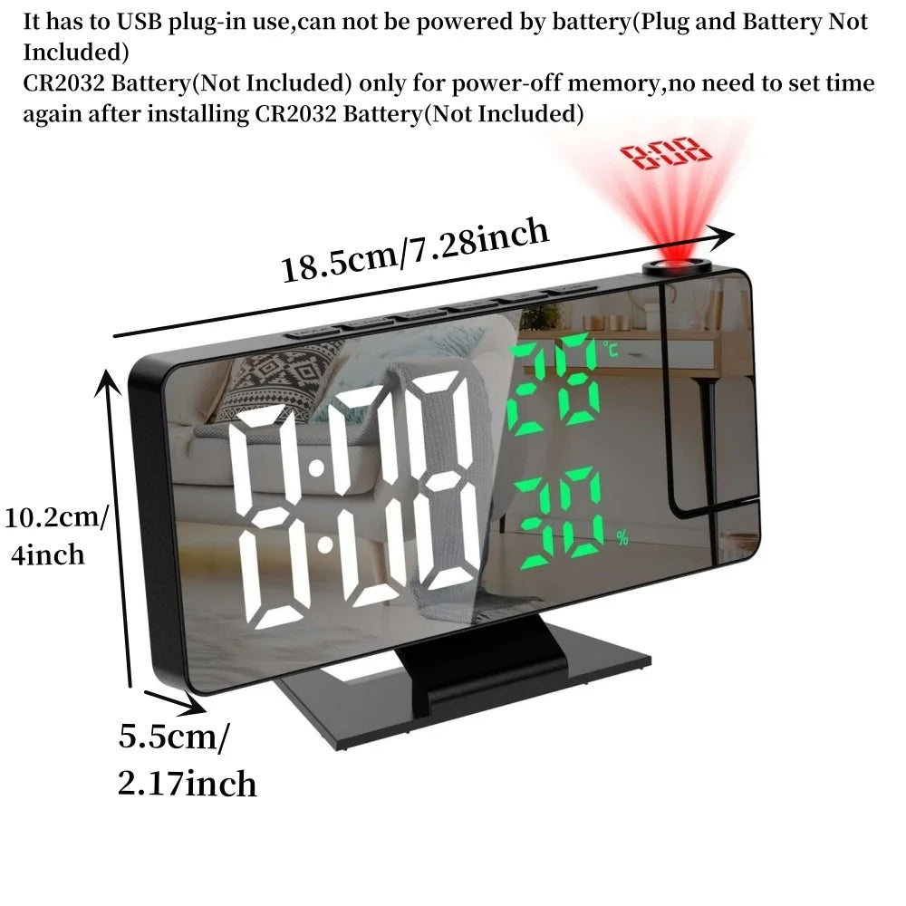 Reloj despertador digital con proyector de hora 180°